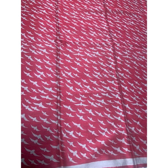 Vintage Red & White Bird Print Scarf Rayon Nylon Made In Japan 20" Square - Picture 7 of 9